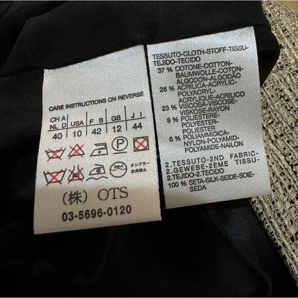 Max Mara Sz 10 Metallic Tweed Ruffle Trim Peplum Blazer Jacket Gold Black ITALY - Picture 4 of 6